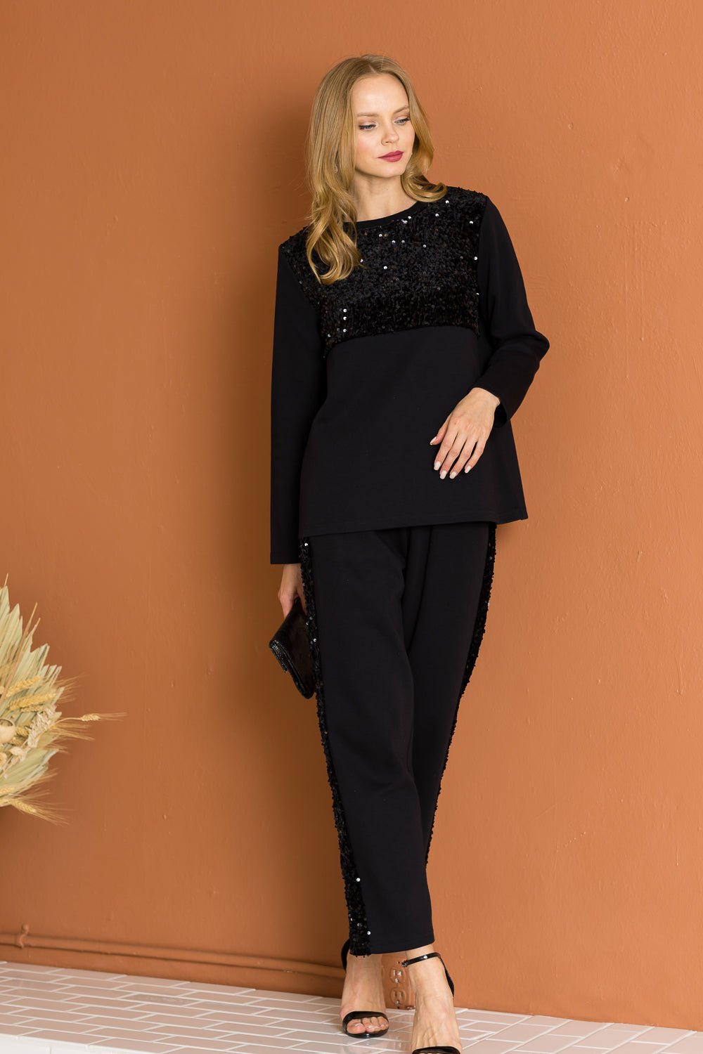 Kenna Knit Pant with Sequin Sparkles - JOH APPAREL - Banebrook Collections