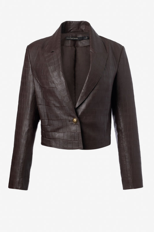 Leather Croco Boxy Crop Jacket - IRIS SETLAKWE - Banebrook Collections