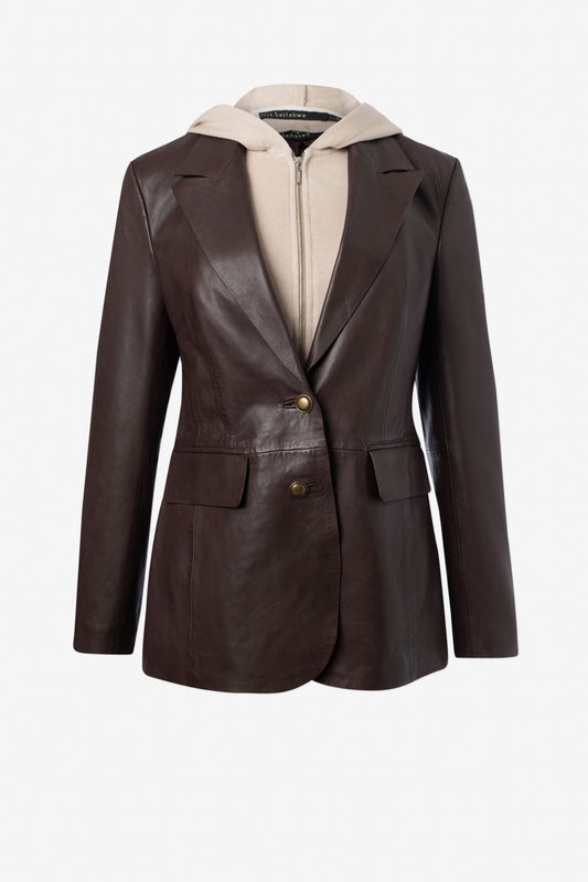 Leather Single Button Jacket With Hoodie - IRIS SETLAKWE - Banebrook Collections