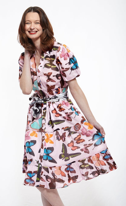 Litchfield Dress In Pink With Butterflies - DIZZY LIZZIE - Banebrook Collections