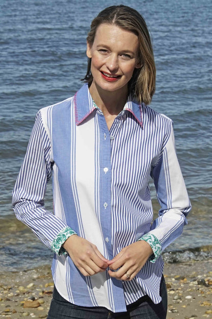 Madison Top Stripes And Flowers W Whipstitch At Collar - DIZZY LIZZIE - Banebrook Collections