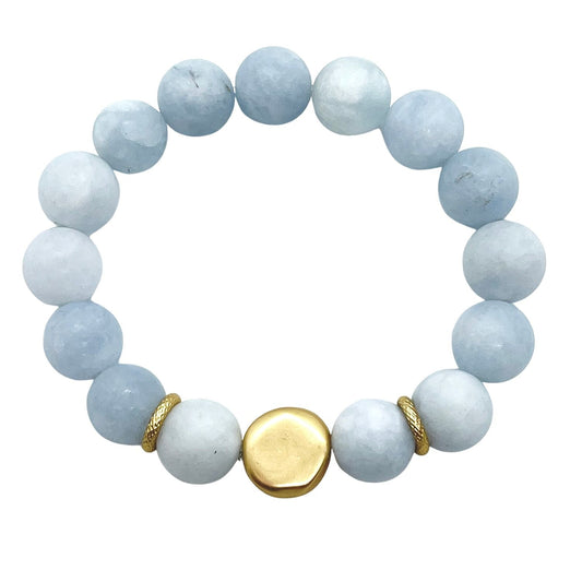 Matte Aquamarine Flat Matte Gold Stretch Bracelet - DEBORAH GRIVAS - Banebrook Collections