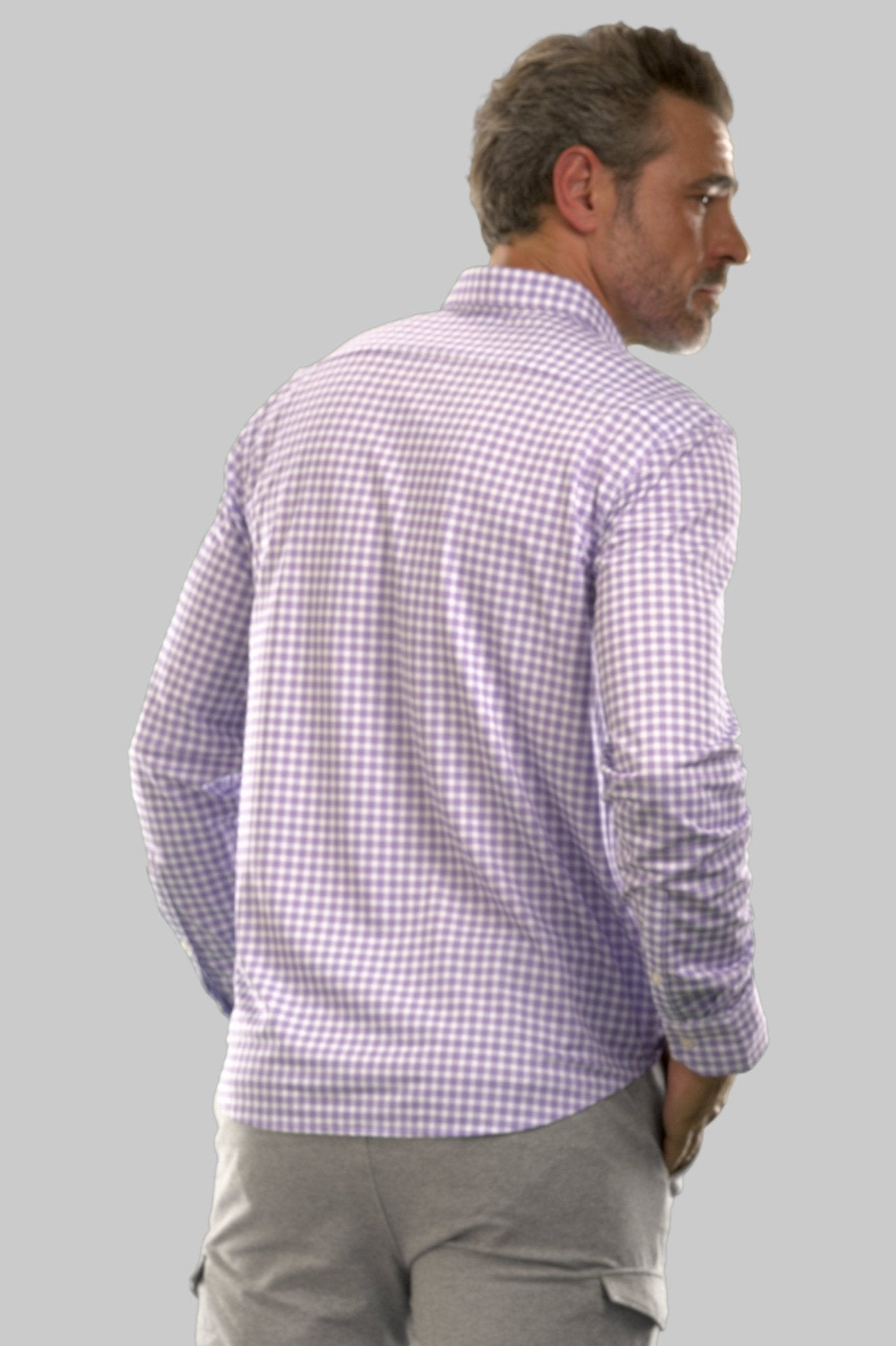 Mauro Long Sleeve Check Tech Shirt - Lavender - BUKI - Banebrook Collections