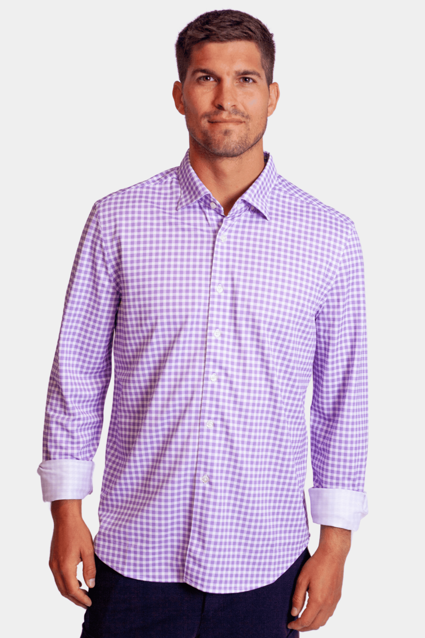 Mauro Long Sleeve Check Tech Shirt - Lavender - BUKI - Banebrook Collections