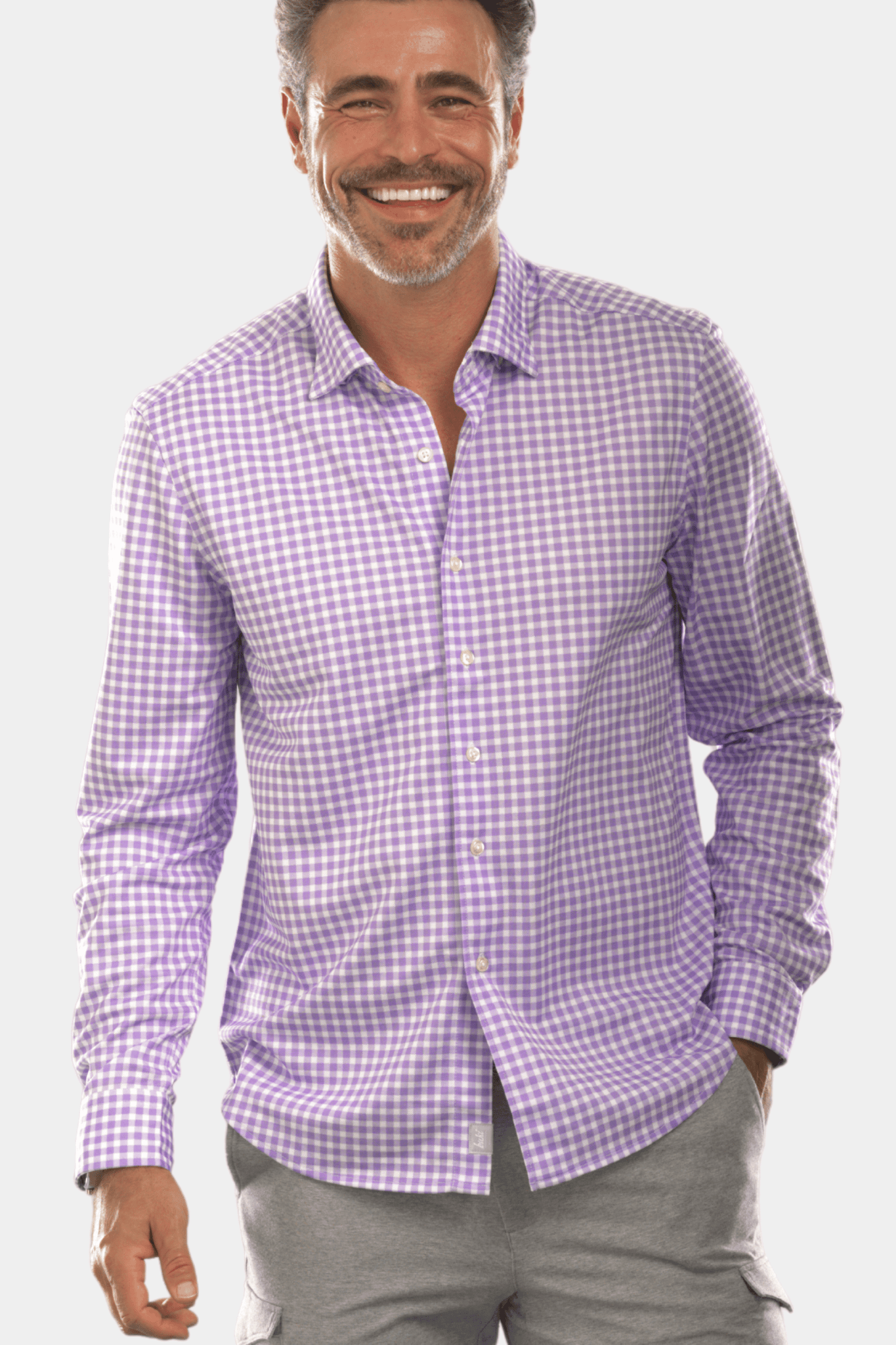 Mauro Long Sleeve Check Tech Shirt - Lavender - BUKI - Banebrook Collections