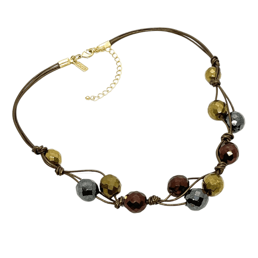 Metallic Bead Woven Necklace - DEBORAH GRIVAS - Banebrook Collections