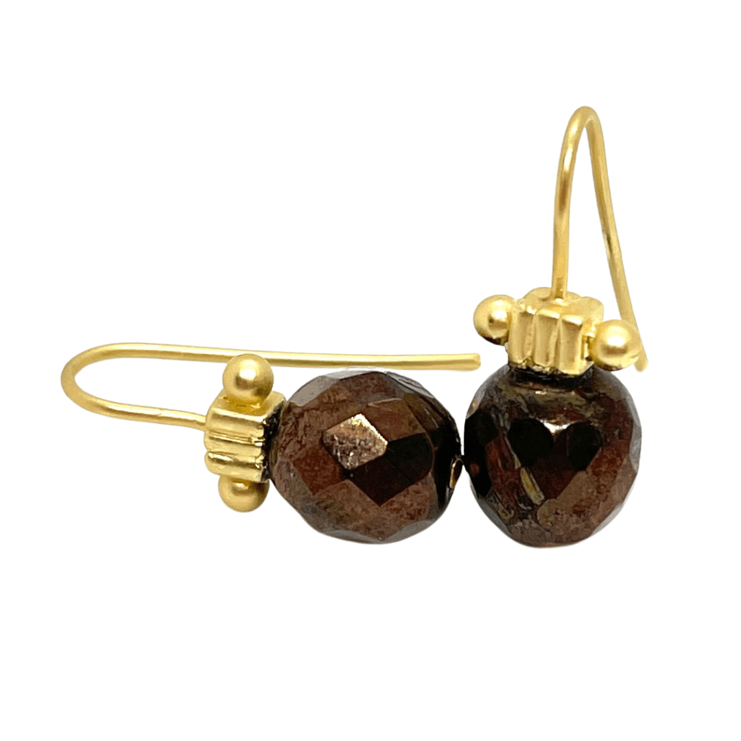 Metallic Brown Bead Column Top Earrings - DEBORAH GRIVAS - Banebrook Collections