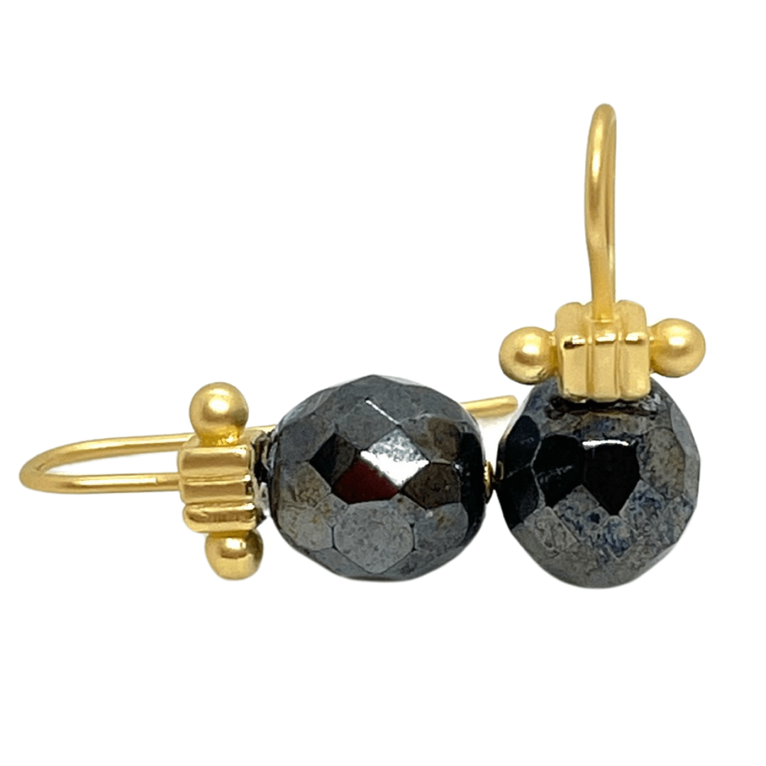 Metallic Grey Bead Column Top Earrings - DEBORAH GRIVAS - Banebrook Collections