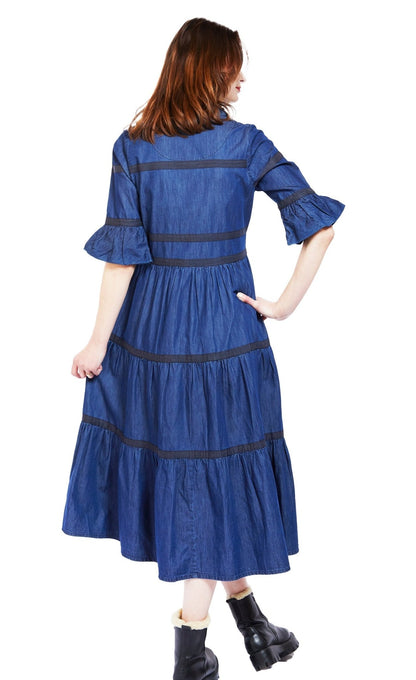 Miami Dress In Denim With Black Ribbon Trim - DIZZY LIZZIE - Banebrook Collections