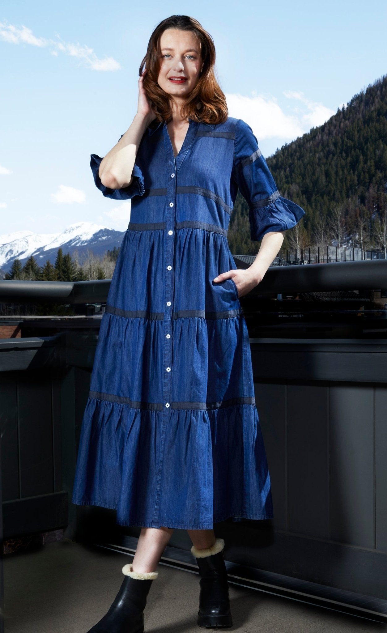 Miami Dress In Denim With Black Ribbon Trim - DIZZY LIZZIE - Banebrook Collections