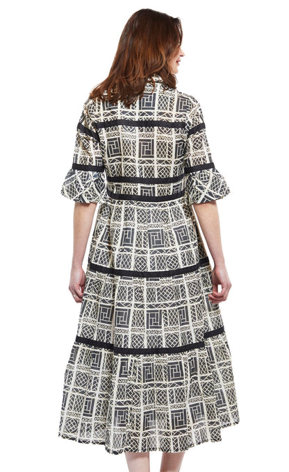 Miami Style Midi W Flounce And Blk Ribbons, Blk Wht Wicker - DIZZY LIZZIE - Banebrook Collections