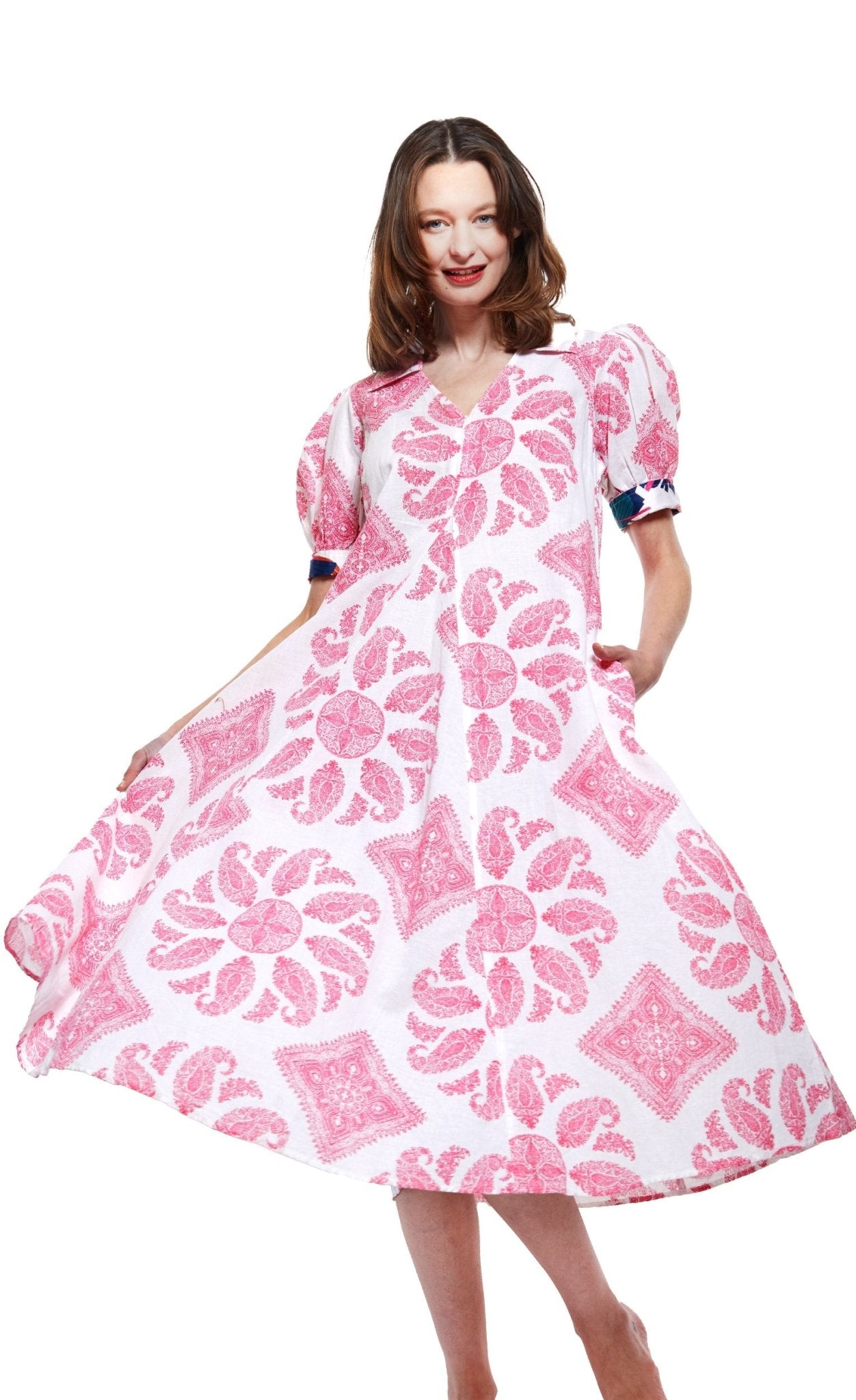 Montauk Dress In Pink And White Paisley - DIZZY LIZZIE - Banebrook Collections