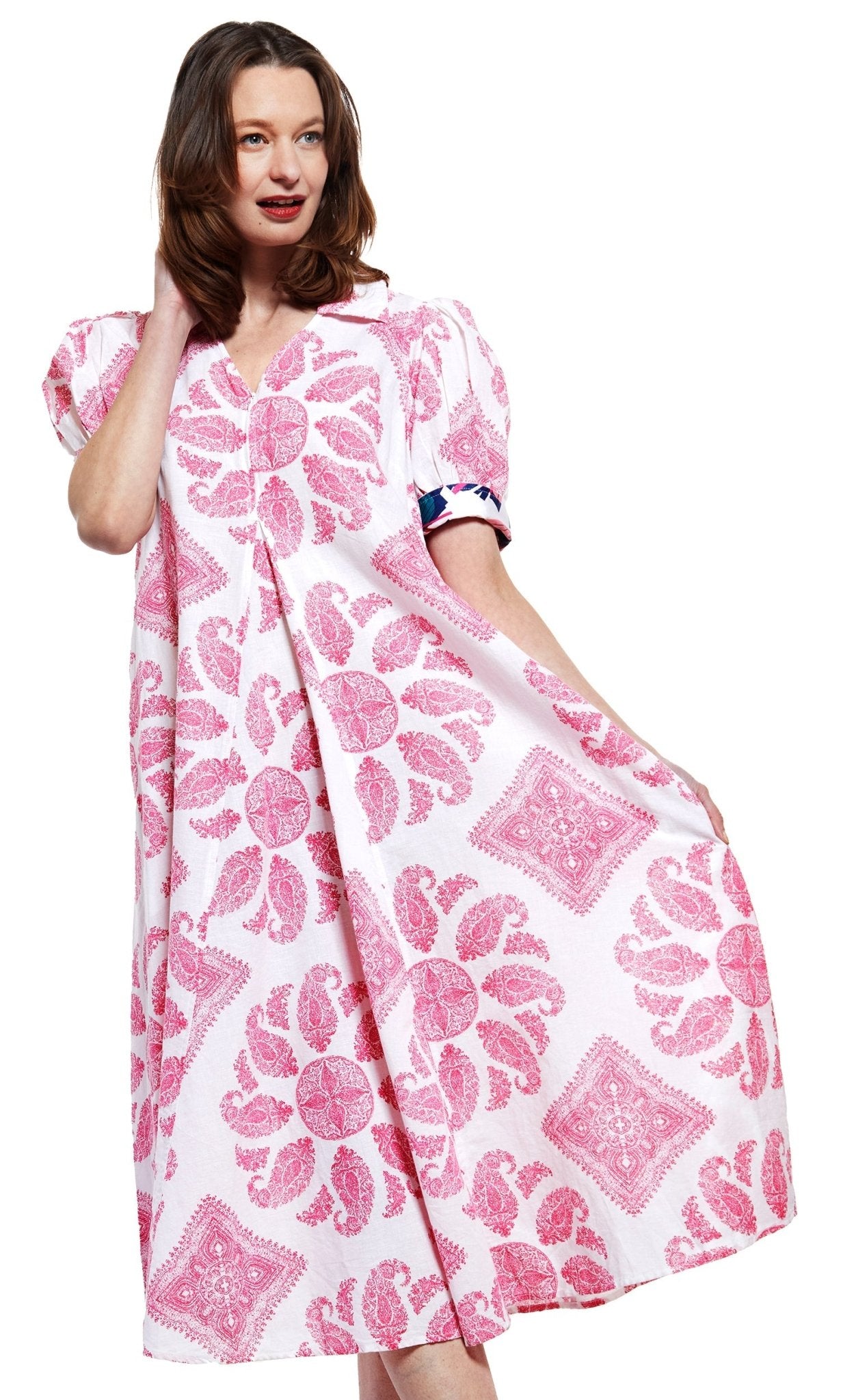 Montauk Dress In Pink And White Paisley - DIZZY LIZZIE - Banebrook Collections