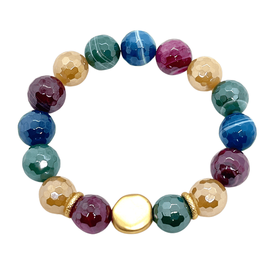 Multi Agate And Gold Nugget Stretch Bracelet - DEBORAH GRIVAS - Banebrook Collections