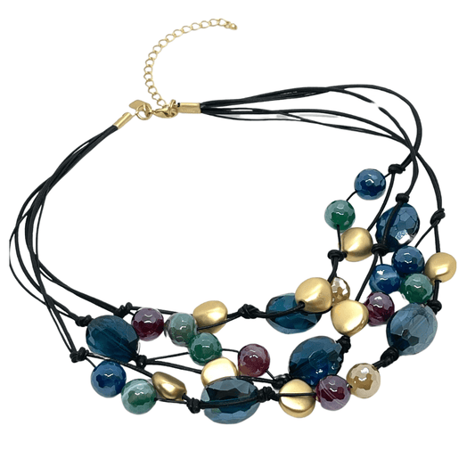 Multi Glazed Agate With Teal Crystal Torsade Necklace - DEBORAH GRIVAS - Banebrook Collections