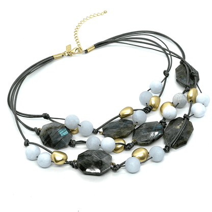 Natural Labradorite Hexagon And Matte Aquamarine Torsade - DEBORAH GRIVAS - Banebrook Collections