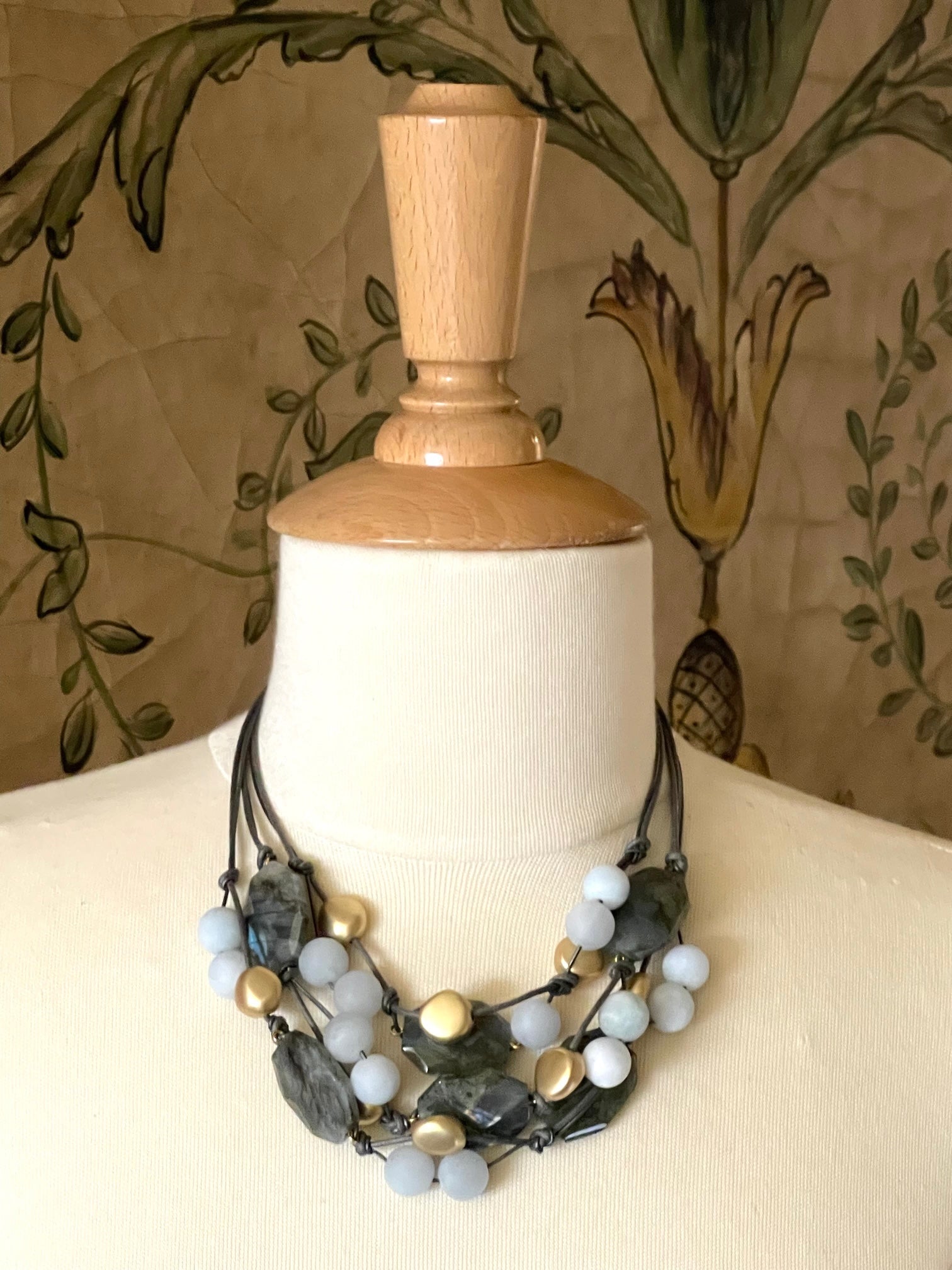 Natural Labradorite Hexagon And Matte Aquamarine Torsade - DEBORAH GRIVAS - Banebrook Collections