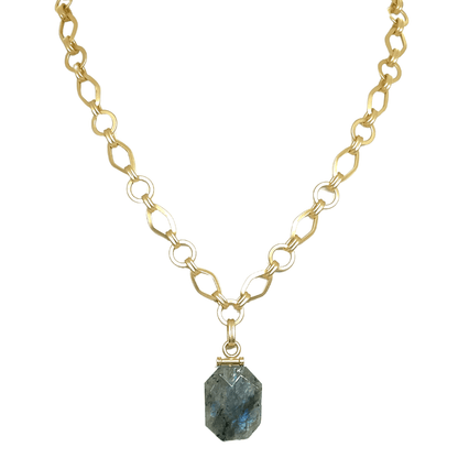 Natural Labradorite Pendant On Matte Gold Chain - DEBORAH GRIVAS - Banebrook Collections