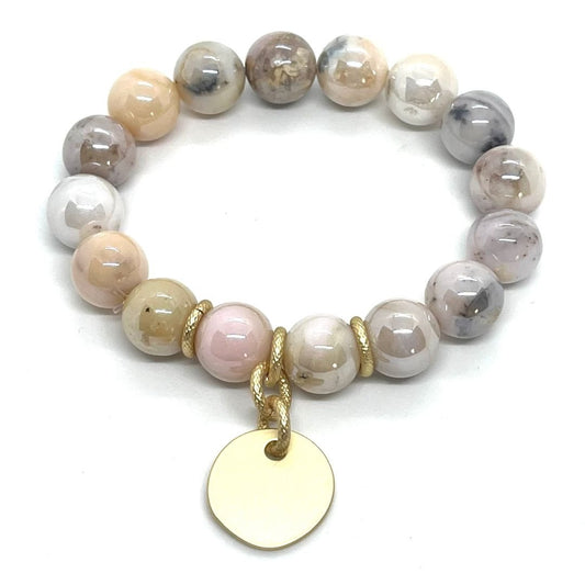 Natural Opal Stretch Bracelet With Matte Gold Charm - DEBORAH GRIVAS - Banebrook Collections