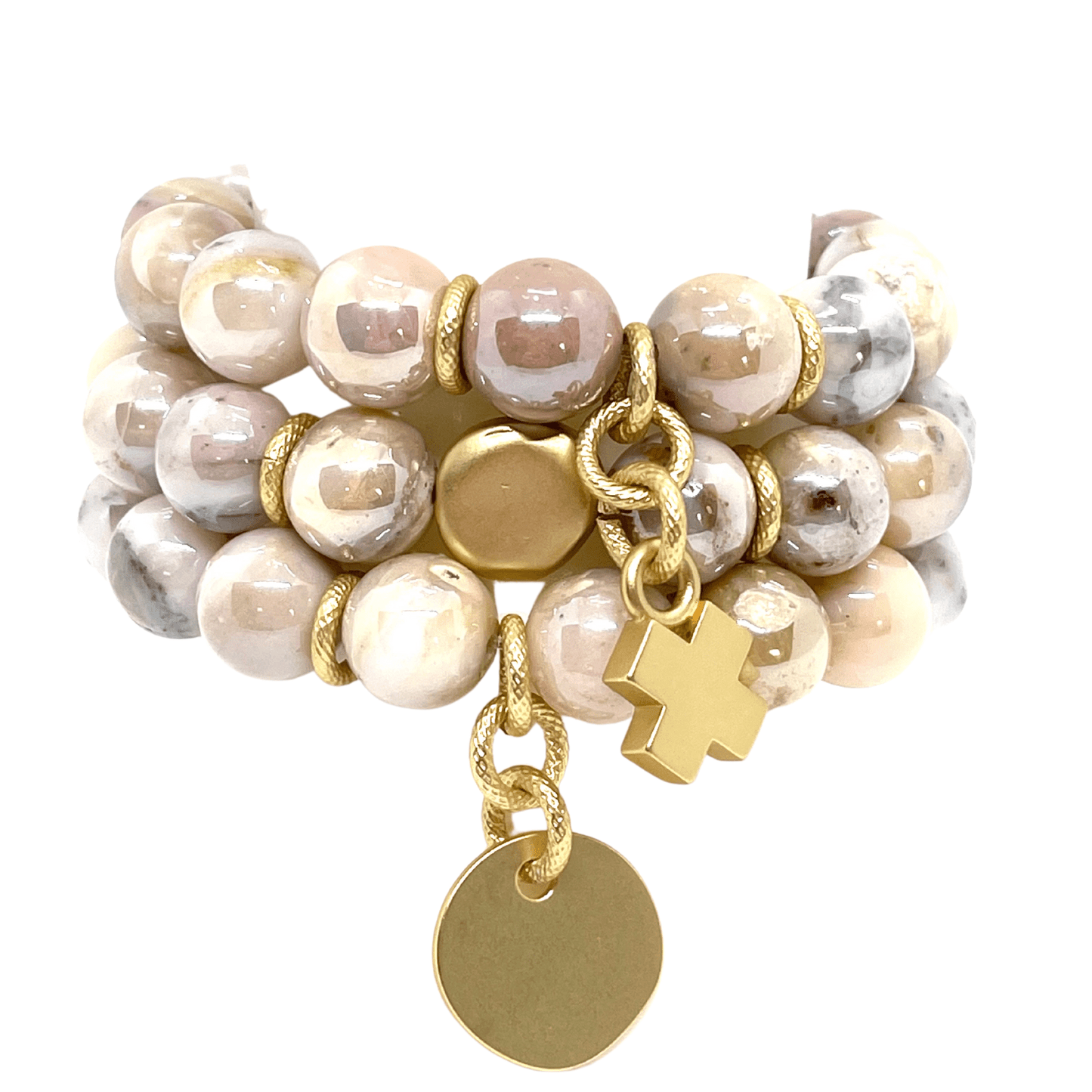 Natural Opal Stretch Bracelet With Matte Gold Flat Bead - DEBORAH GRIVAS - Banebrook Collections