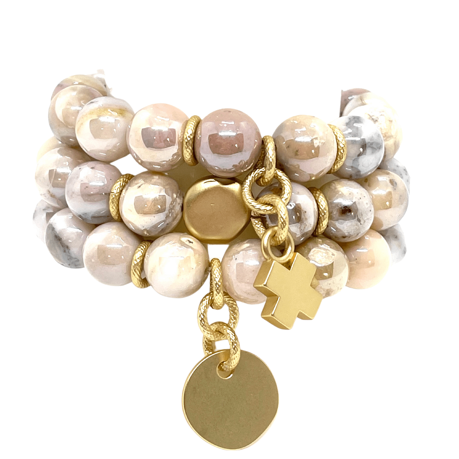 Natural Opal Stretch Bracelet With Matte Gold Flat Bead - DEBORAH GRIVAS - Banebrook Collections