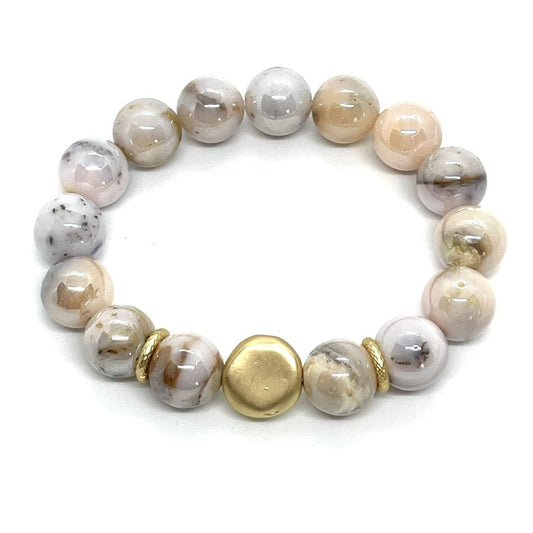 Natural Opal Stretch Bracelet With Matte Gold Flat Bead - DEBORAH GRIVAS - Banebrook Collections