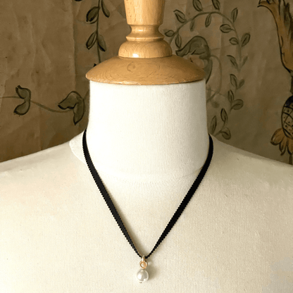 Pearl Pendant On Red Grosgrain Ribbon Necklace - DEBORAH GRIVAS - Banebrook Collections