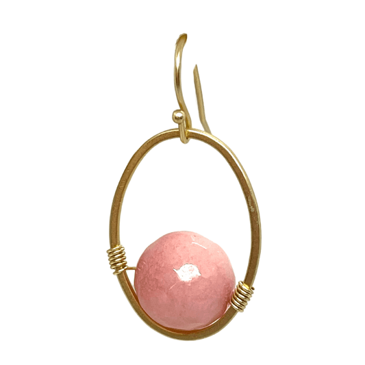 Pink Coral Jade And Matte Gold Wire Wrap Oval Earrings - DEBORAH GRIVAS - Banebrook Collections