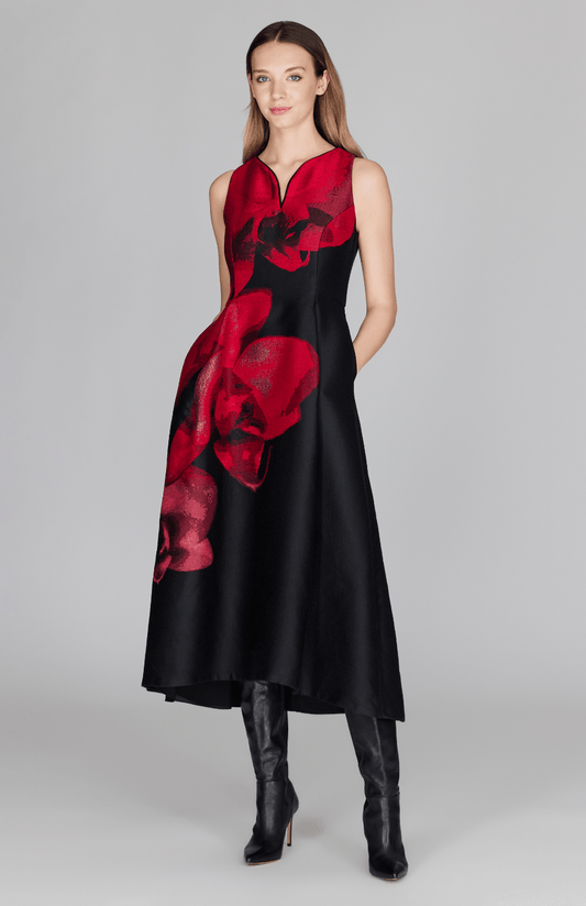 Preorder Orchid Jacquard Sleeveless Fit & Flare Dress - Mi Jong Lee - Banebrook Collections