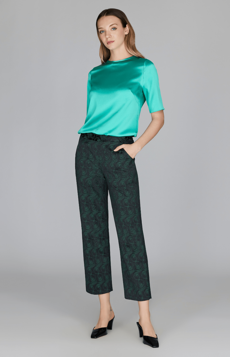 Preorder Swirl Jacquard Straight Leg Pant W/ Back Zip - Mi Jong Lee - Banebrook Collections