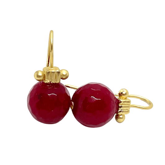 Red Jade Matte Gold Column Top Earring - DEBORAH GRIVAS - Banebrook Collections