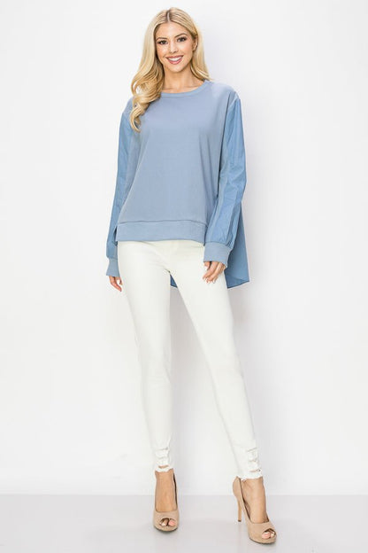 Rheta Top With Pointe Knit & Cotton Poplin - JOH APPAREL - Banebrook Collections