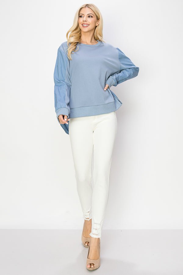 Rheta Top With Pointe Knit & Cotton Poplin - JOH APPAREL - Banebrook Collections