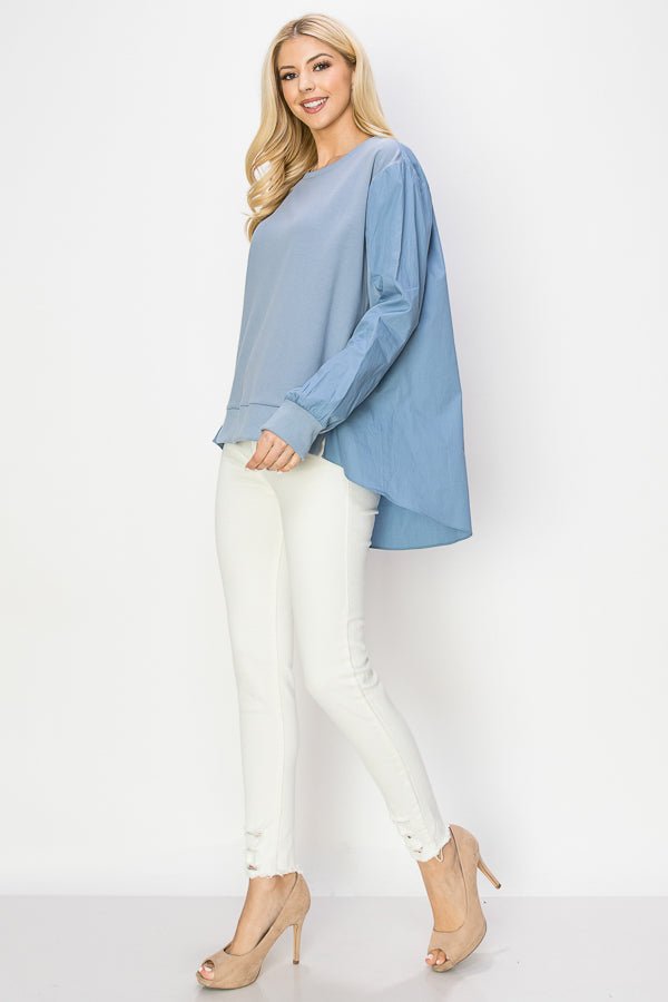 Rheta Top With Pointe Knit & Cotton Poplin - JOH APPAREL - Banebrook Collections