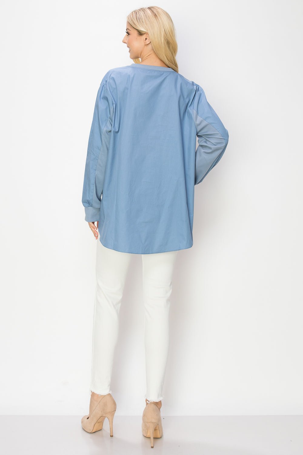 Rheta Top With Pointe Knit & Cotton Poplin - JOH APPAREL - Banebrook Collections