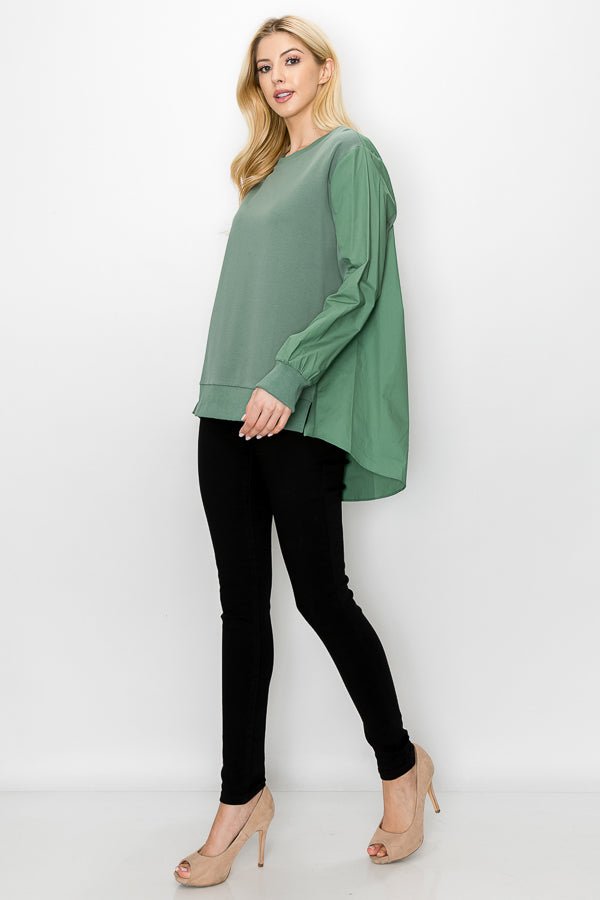 Rheta Top With Pointe Knit & Cotton Poplin - JOH APPAREL - Banebrook Collections