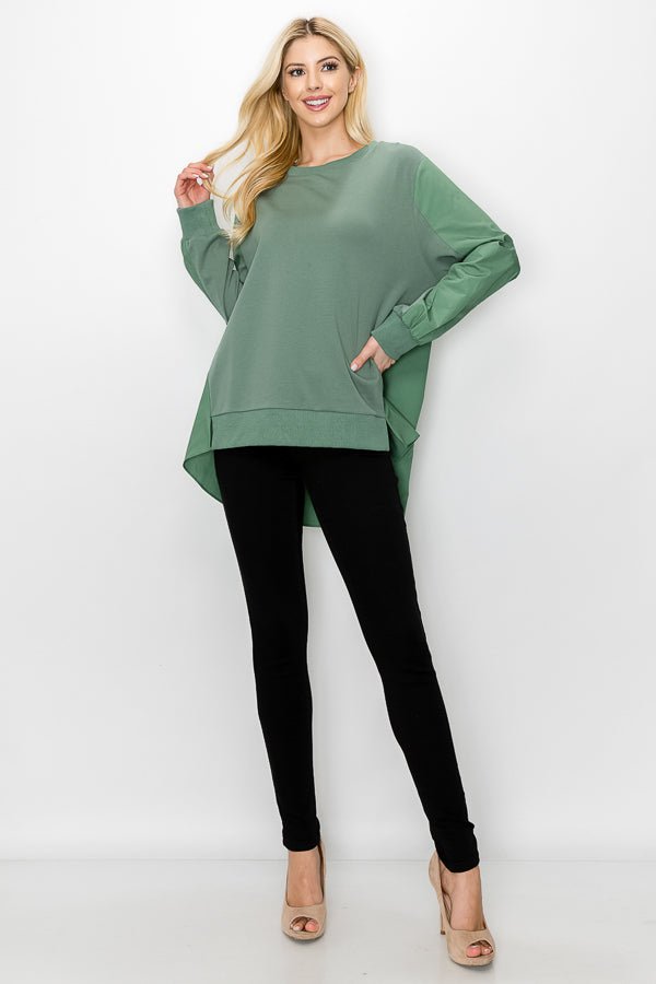 Rheta Top With Pointe Knit & Cotton Poplin - JOH APPAREL - Banebrook Collections