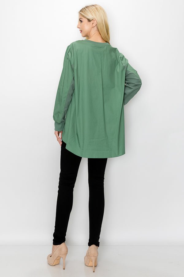 Rheta Top With Pointe Knit & Cotton Poplin - JOH APPAREL - Banebrook Collections