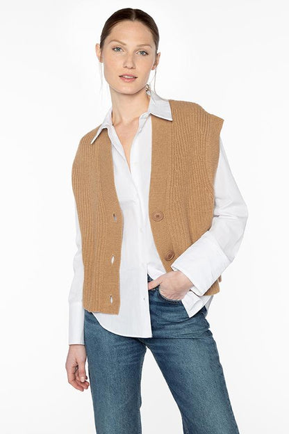 Rib Button Vest - KINROSS CASHMERE - Banebrook Collections