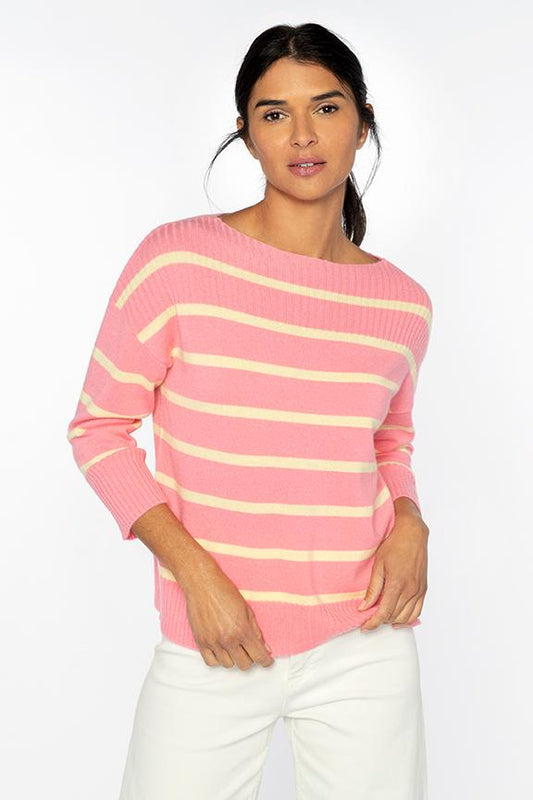 Rib Yoke Stripe Pullover - KINROSS CASHMERE - Banebrook Collections