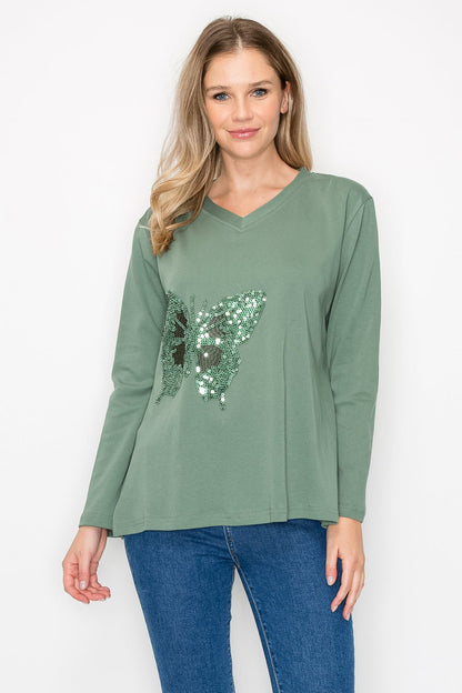 Ricole Top with Sequin Butterfly - JOH APPAREL - Banebrook Collections