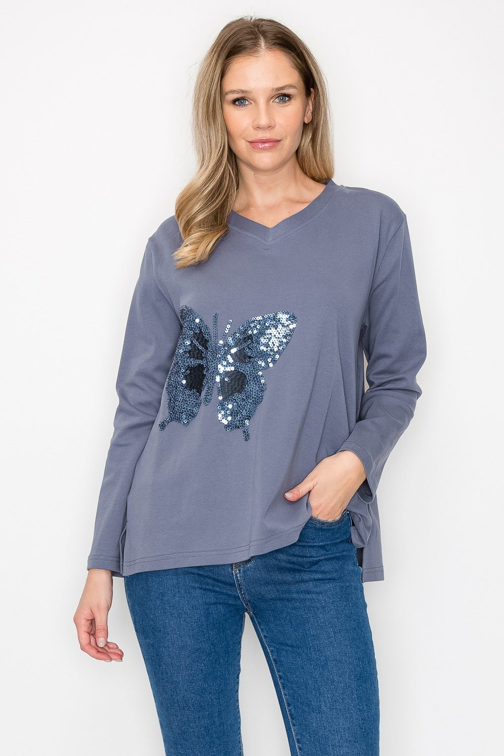 Ricole Top with Sequin Butterfly - JOH APPAREL - Banebrook Collections