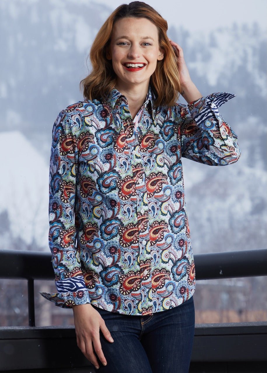 Rome Shirt Blue Paisley - DIZZY LIZZIE - Banebrook Collections