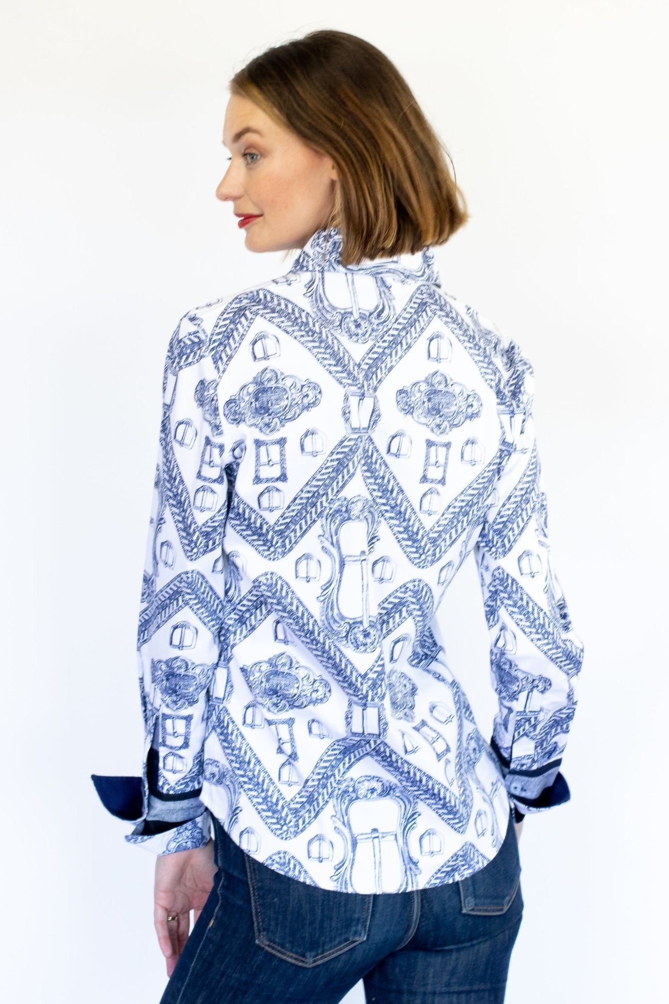 Rome Shirt Oversized Buckle Print Indigo And White - DIZZY LIZZIE - Banebrook Collections