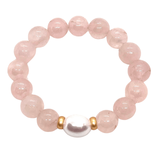 Rose Quartz With Mop Pearl And Matte Gold Accents Stretch Bracelet - DEBORAH GRIVAS - Banebrook Collections