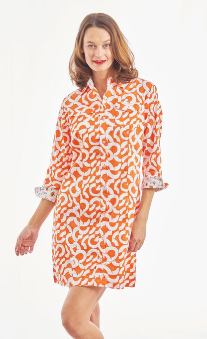 Sag Harbor Shirtdress Orange White Broken Circles - DIZZY LIZZIE - Banebrook Collections