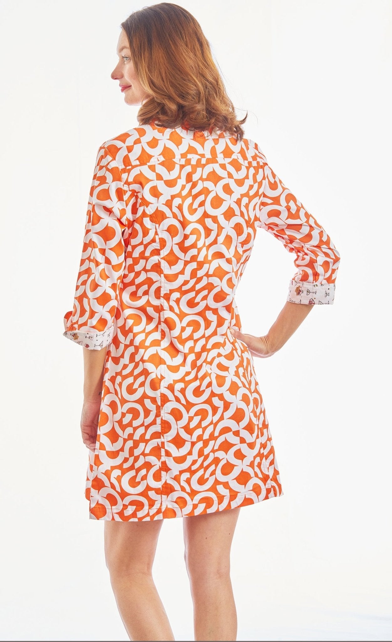 Sag Harbor Shirtdress Orange White Broken Circles - DIZZY LIZZIE - Banebrook Collections