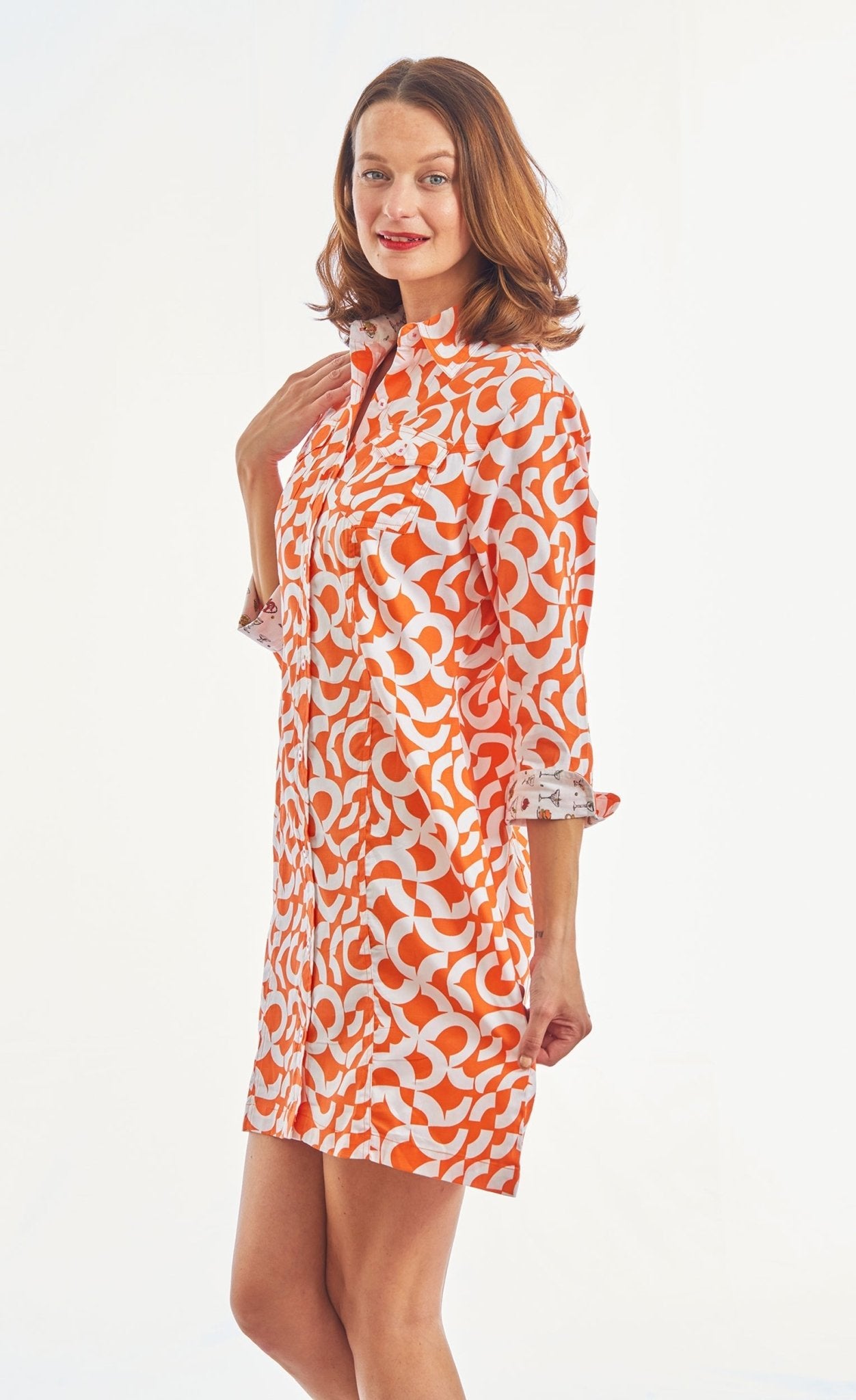 Sag Harbor Shirtdress Orange White Broken Circles - DIZZY LIZZIE - Banebrook Collections