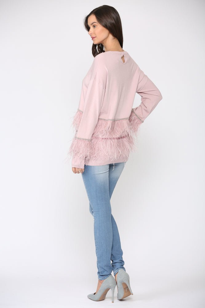 Sally Knitted Sweater With Feathers - JOH APPAREL - Banebrook Collections