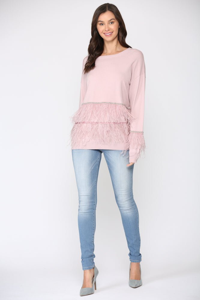 Sally Knitted Sweater With Feathers - JOH APPAREL - Banebrook Collections